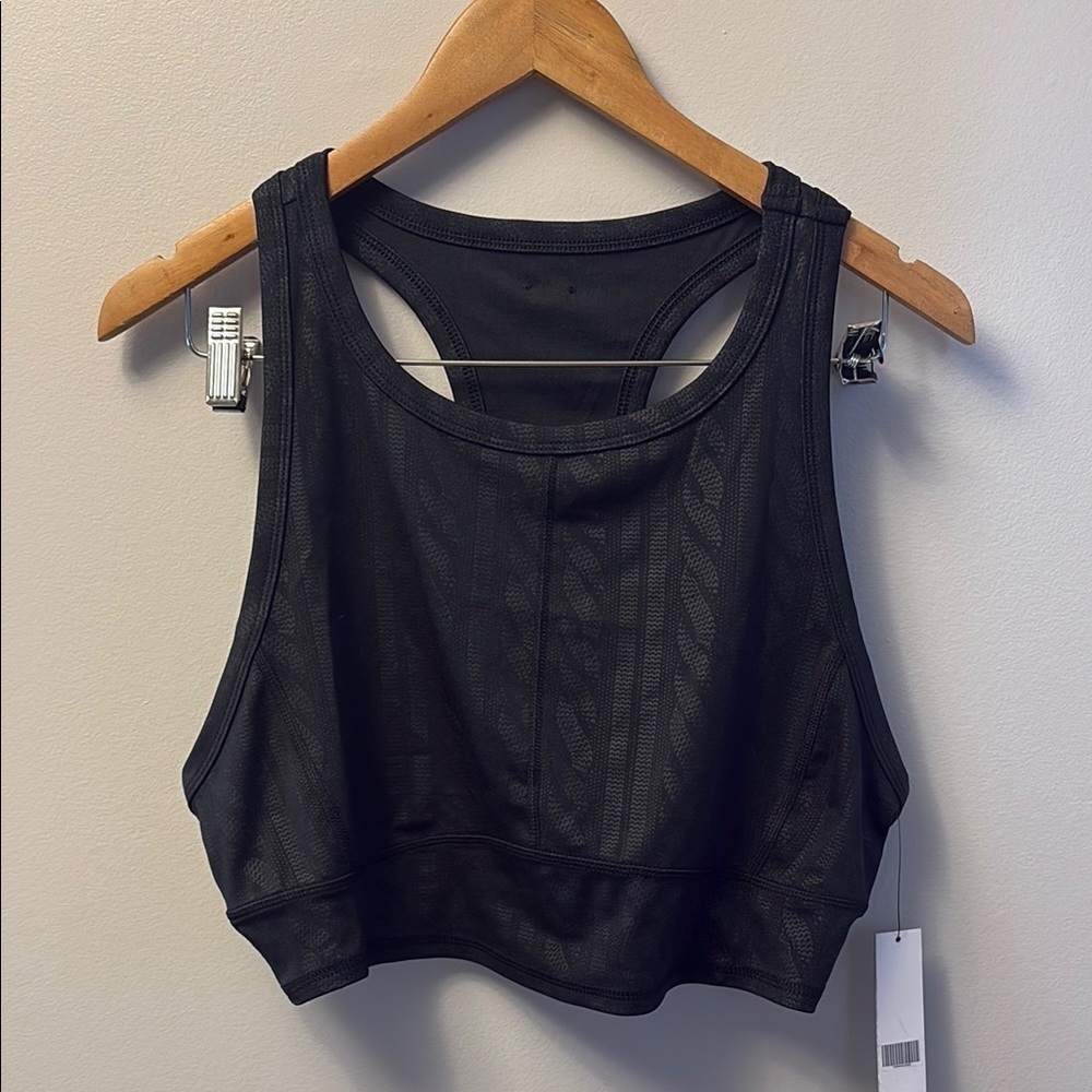 NWT Tahari Sport T-Back Sports Bra Black Geometric Print Size 1X